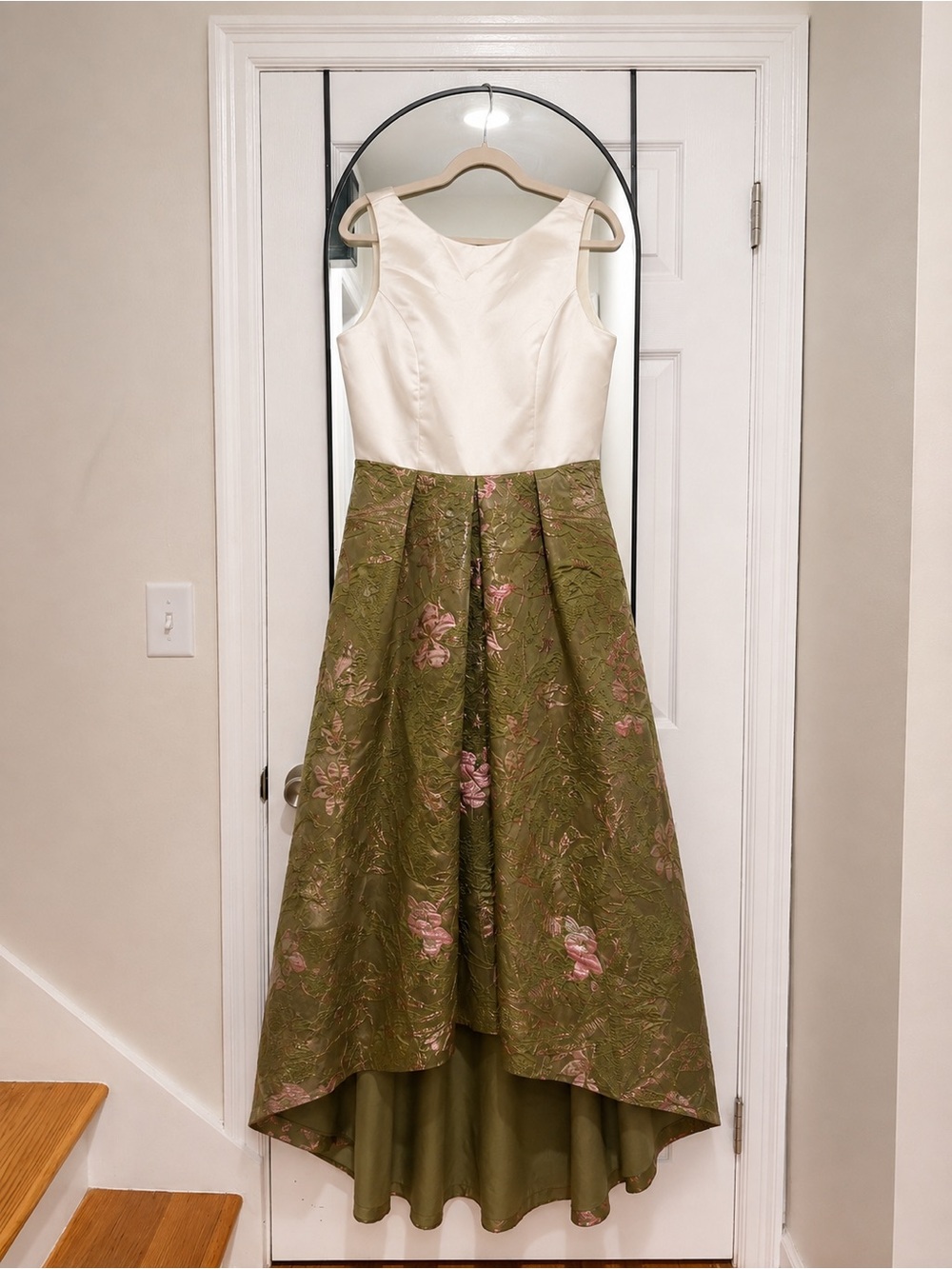 Ivory Top Olive Floral High-Low Dress